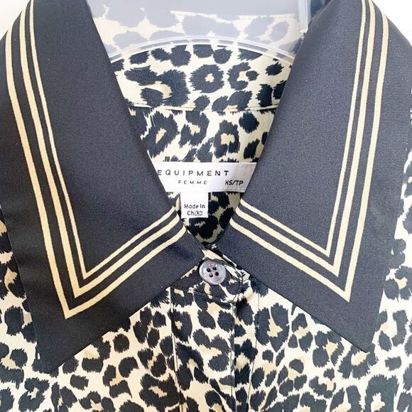 Equipment Women's Leopard Animal Print Bradner Shirt in Natural Multi Size - XS - Picture 10 of 13